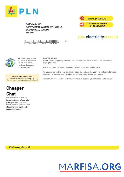 Realistic Indonesia PLN electricity business utility bill template in Word and PDF formats